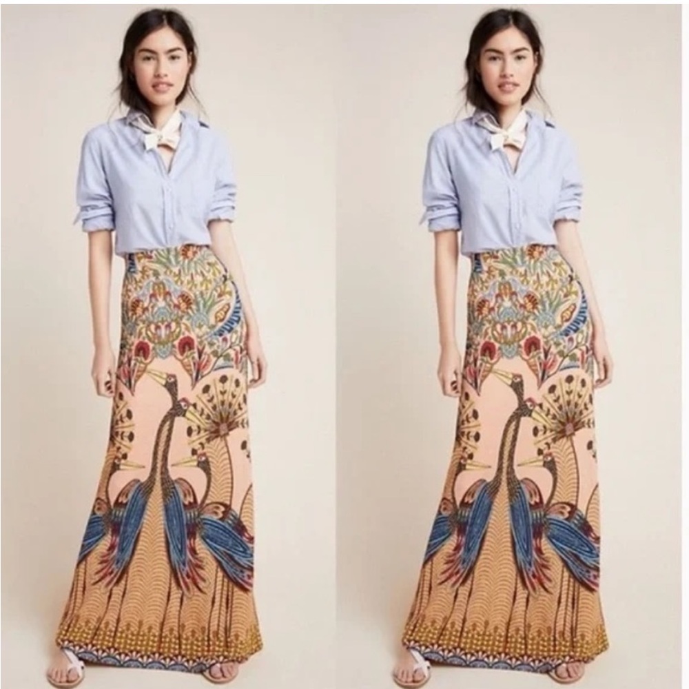 Farm Rio Anthropologie Peacock Maxi Skirt